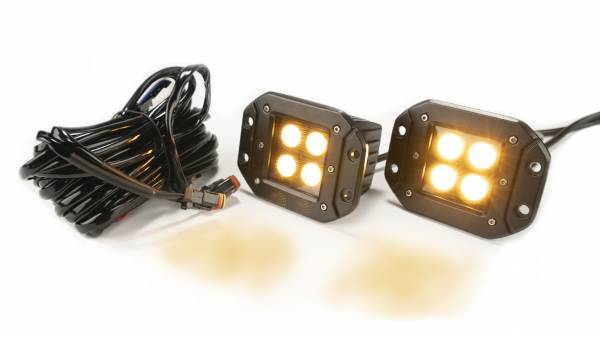 Amber/White 2-Inch Square Black Flush Mount Cree Led Lights - Click Image to Close